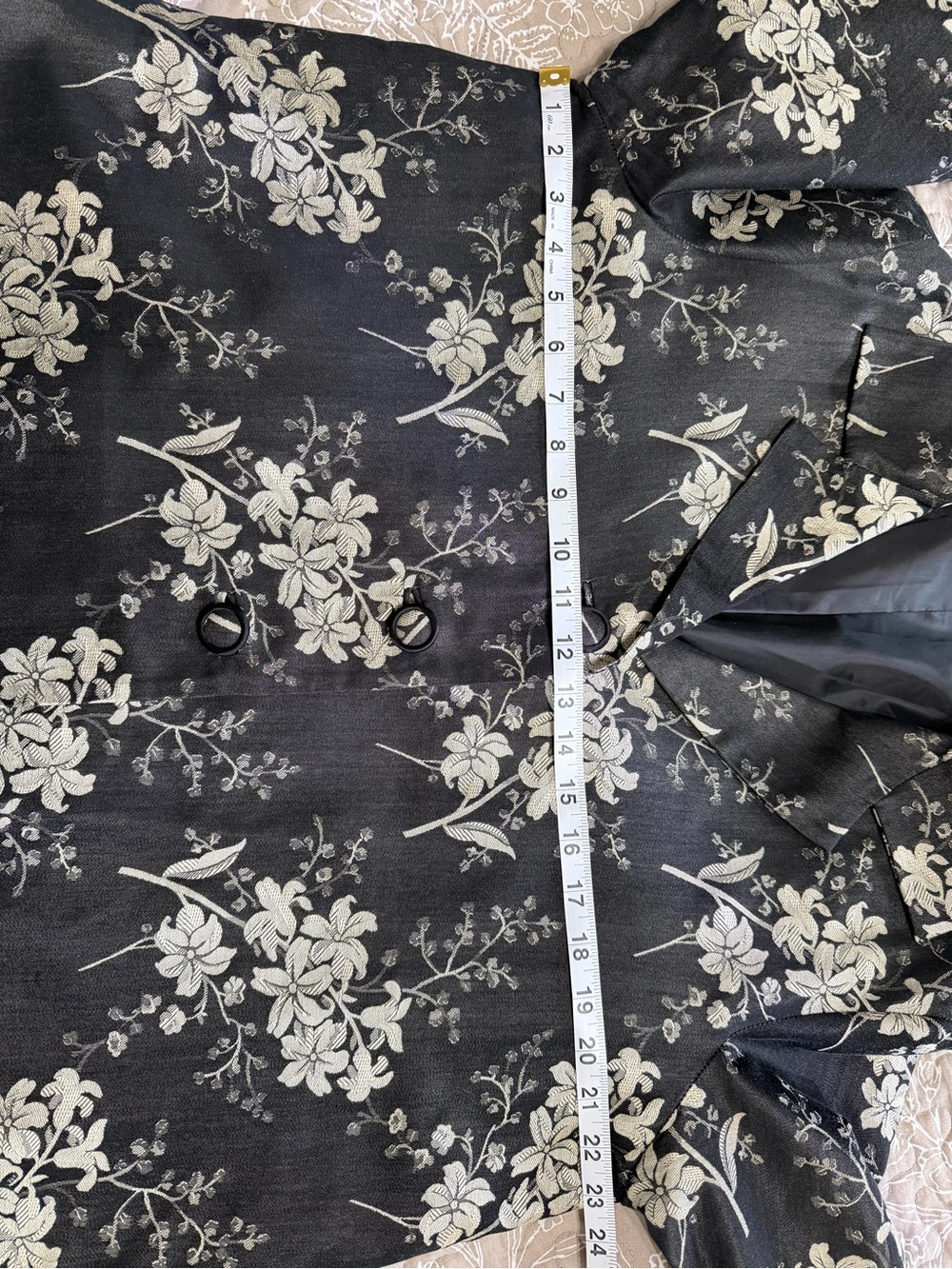 Womens XL Black Floral Silk Blend Swing Jacket - Picture 6 of 10
